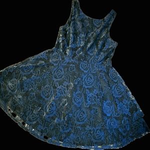 Blue Floral Print Laced Speechless XL Black Dress